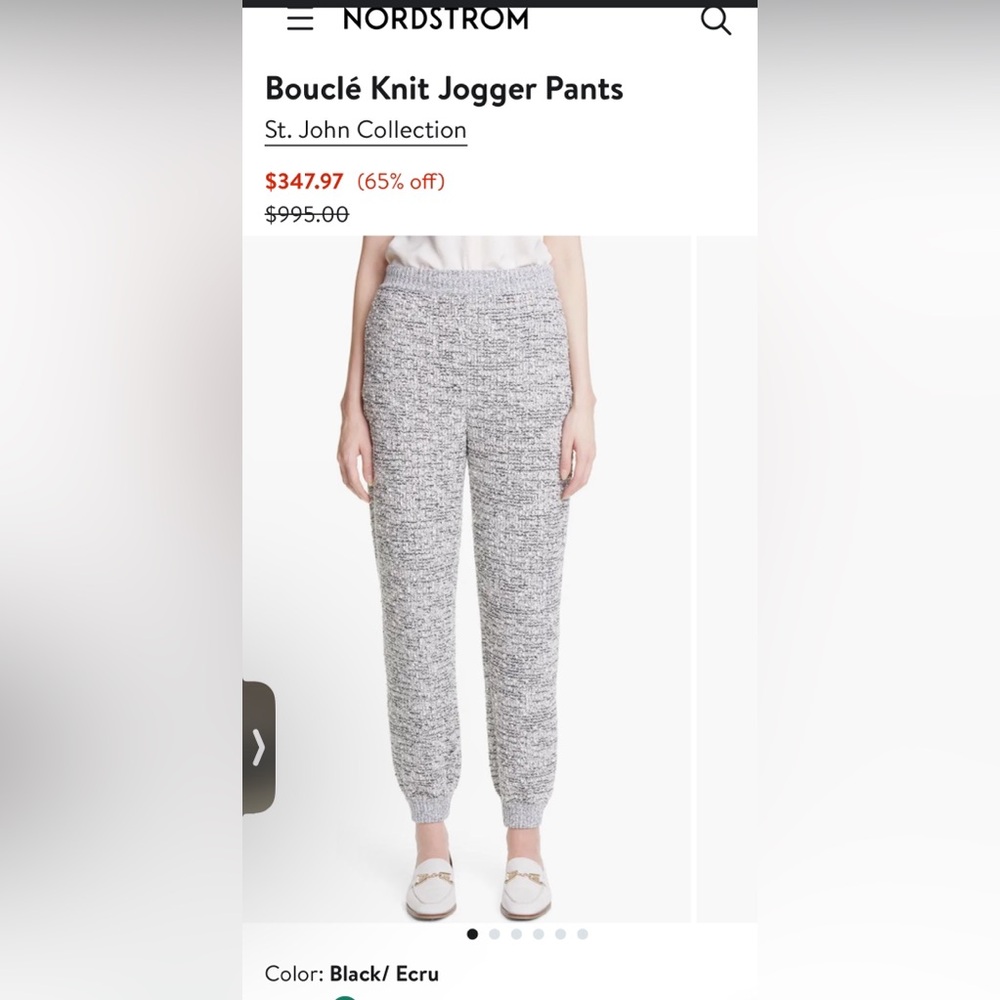 ST JOHN KNIT BOUCLE JOGGER PANTS IN GREY BLACK/ ECRU LARGE XL